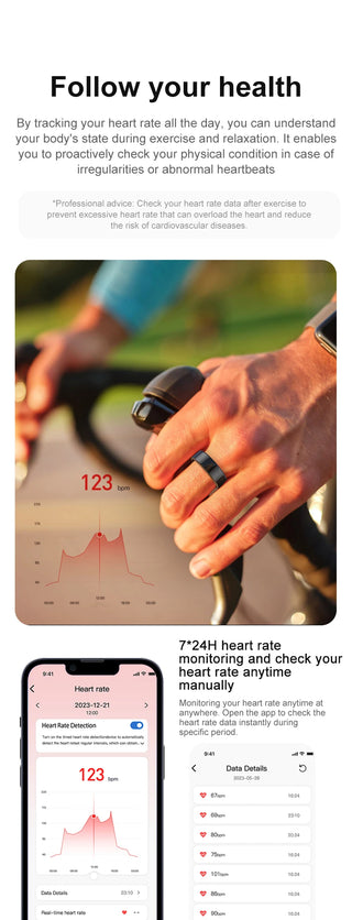 Optima Track Smart Ring - Military Grade Titanium Steel - Health Monitoring IP68 & 3ATM Waterproof Multi-sport Mode