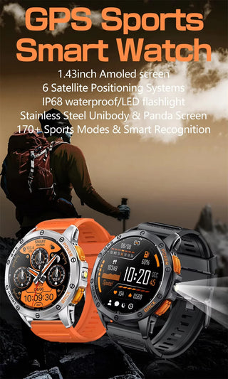 BioSmart® Watch Elite Force VII – Tactical Smartwatch 1.43" Amoled LED Flashlight Compass and Much More!