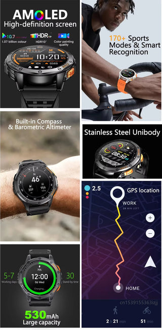 BioSmart® Watch Elite Force VII – Tactical Smartwatch 1.43" Amoled LED Flashlight Compass and Much More!
